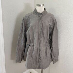 Eileen‎ Fisher Womens Plus 3X Long Sleeve Taupe Zip Up Jacket Cinch Waist Pocket